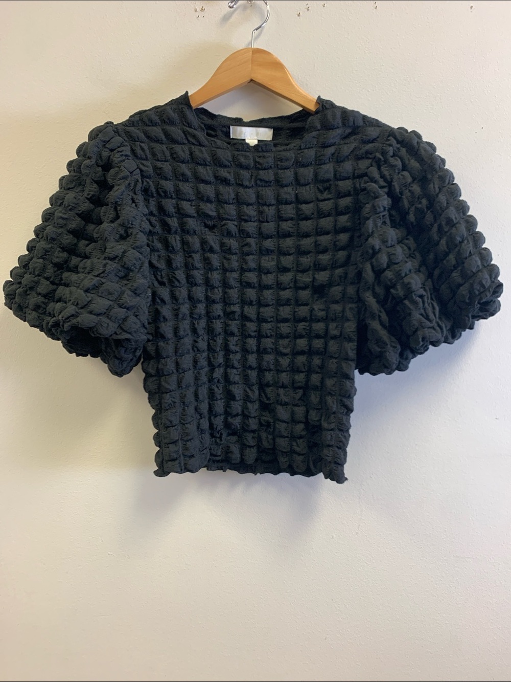 Eri + Ali Textured Black Puff-Sleeve Short Sleeve Top - Picture 1 of 5